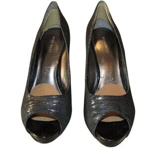Nine West Black Peep-Toe High Heel Pumps Shimmery Black Size 8